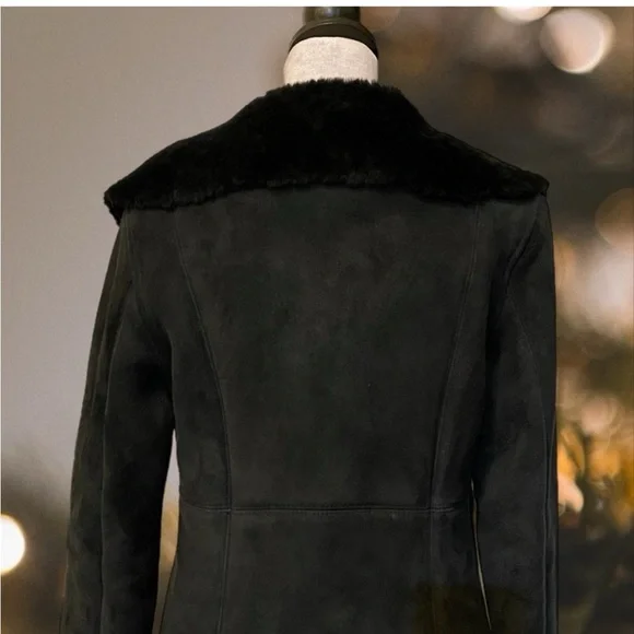 Elegant Black Fur-Trimmed Coat - Picture 5 of 12